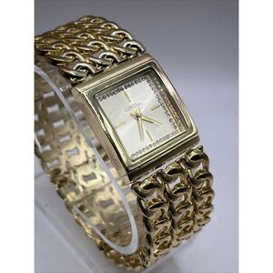 Geneva Women's Quartz Watch Gold Chain Link Stretch Band 26mm Case- New Battery